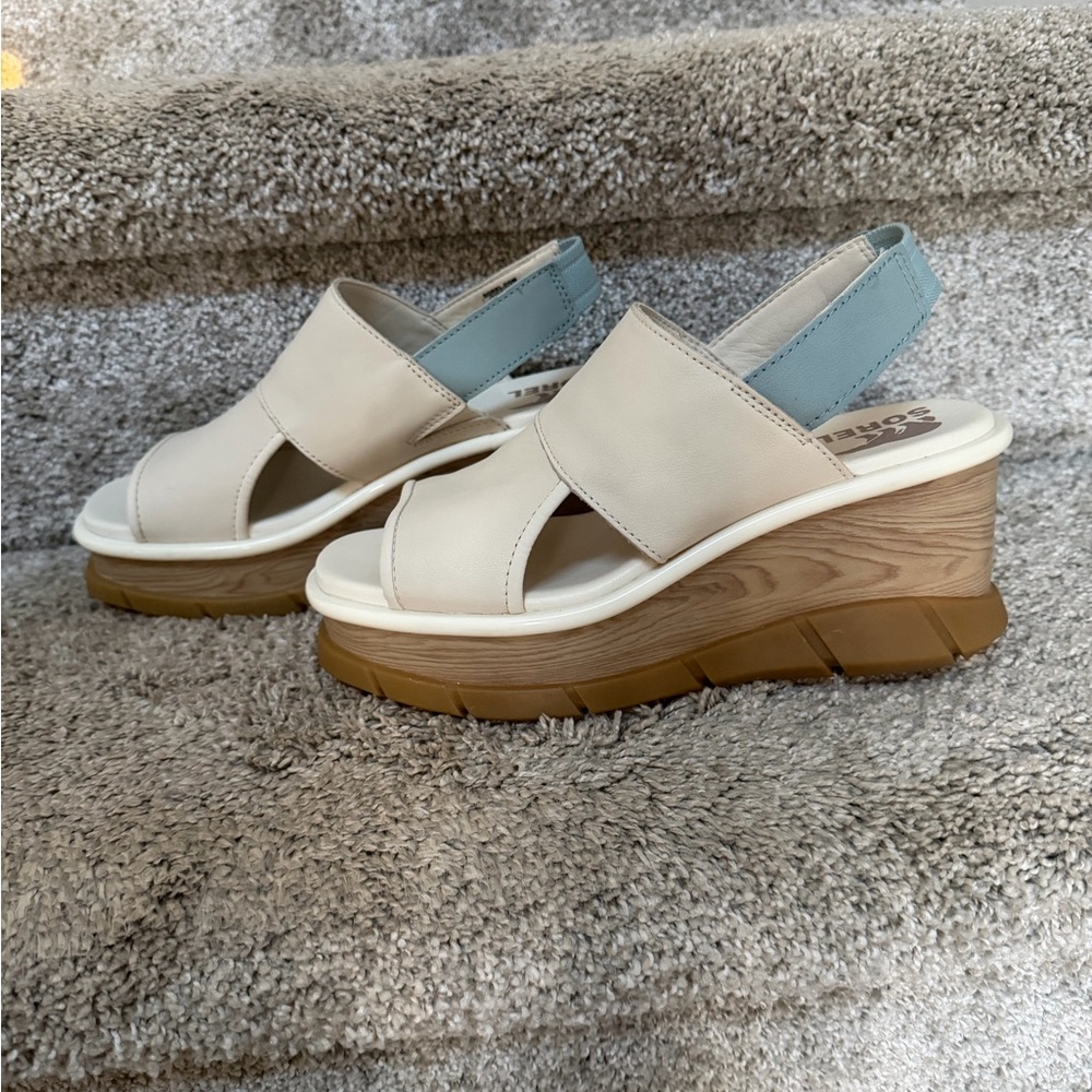 Sorel Cream and Tan Wedge Sandals - Picture 2 of 4